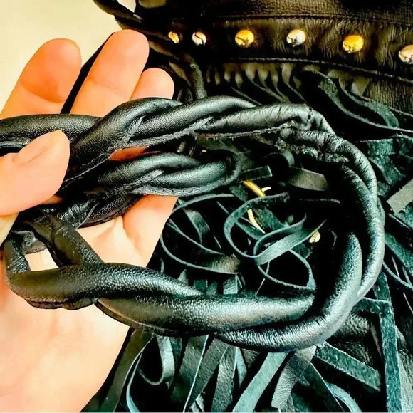 JJ Winters Rare Large Fringed Studded Leather Crossbody  Purse - Picture 5 of 6
